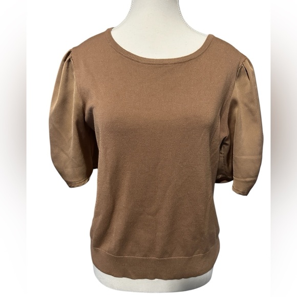 Adriana Papell knit sweater blouse with satiny sleeves with buttons, size L - Picture 2 of 6